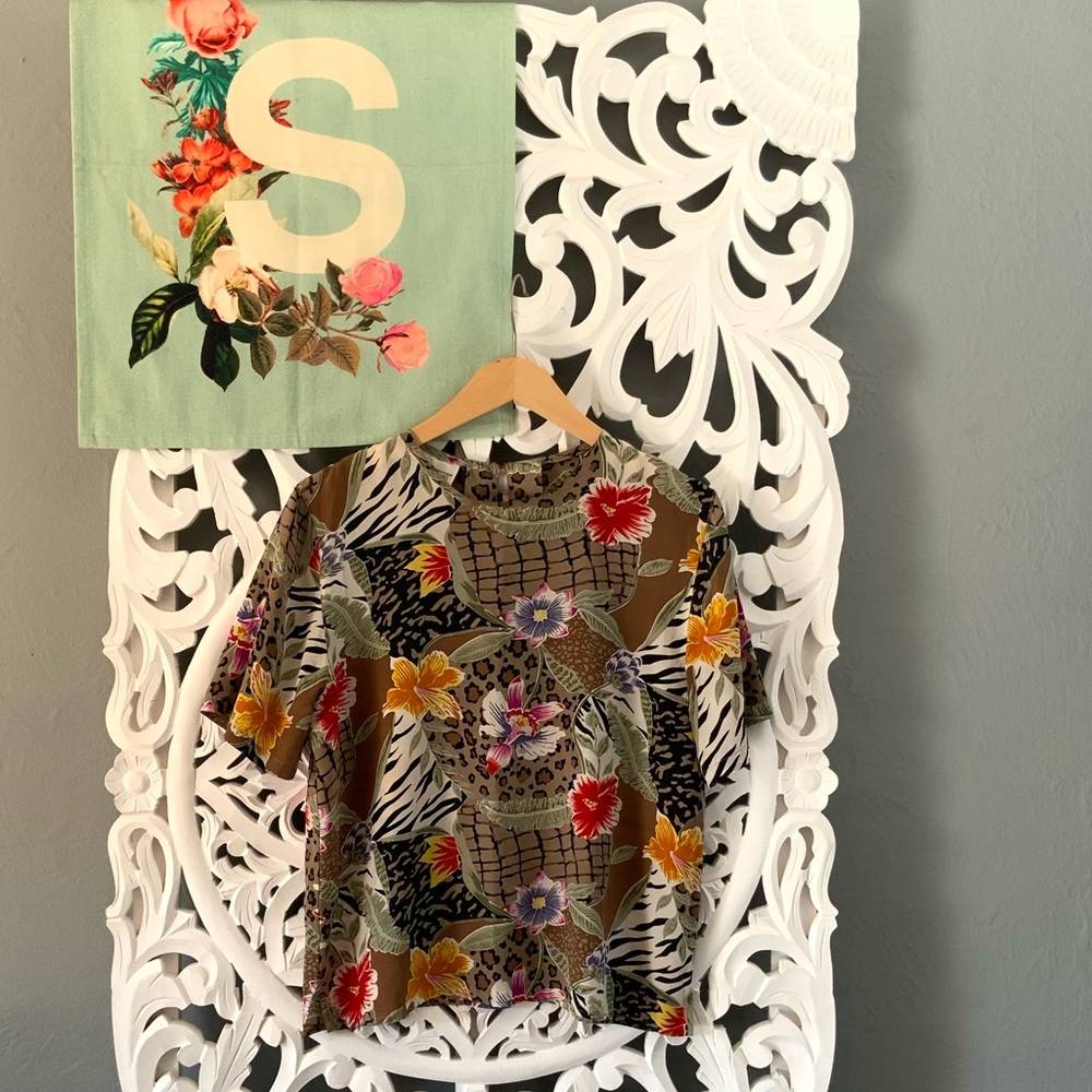 VTG Christina & Jill | silk short sleeve blouse size L